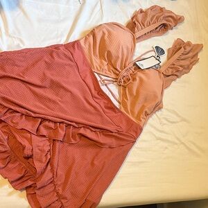 Ruffled Two-Tone Swimsuit Xxl